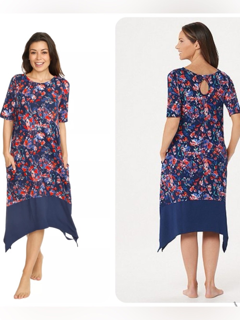 Cuddl Duds Flexwear Dress Women’s L Floral Asymmetrical Hem LIKE NEW